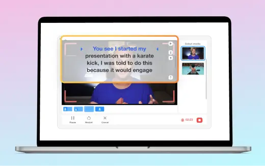 Video recording feature in AI video generator for creating videos using webcam or device screen.